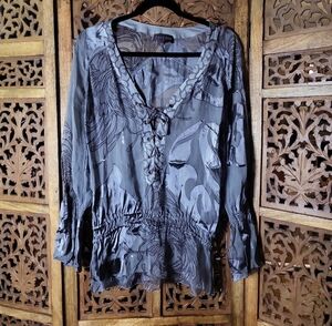 Hale Bob Charcoal Floral Blouse